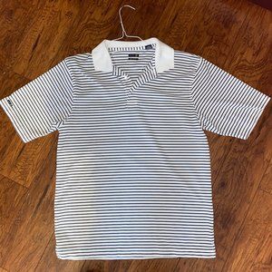 Medium white navy blue striped short sleeve IZOD Polo